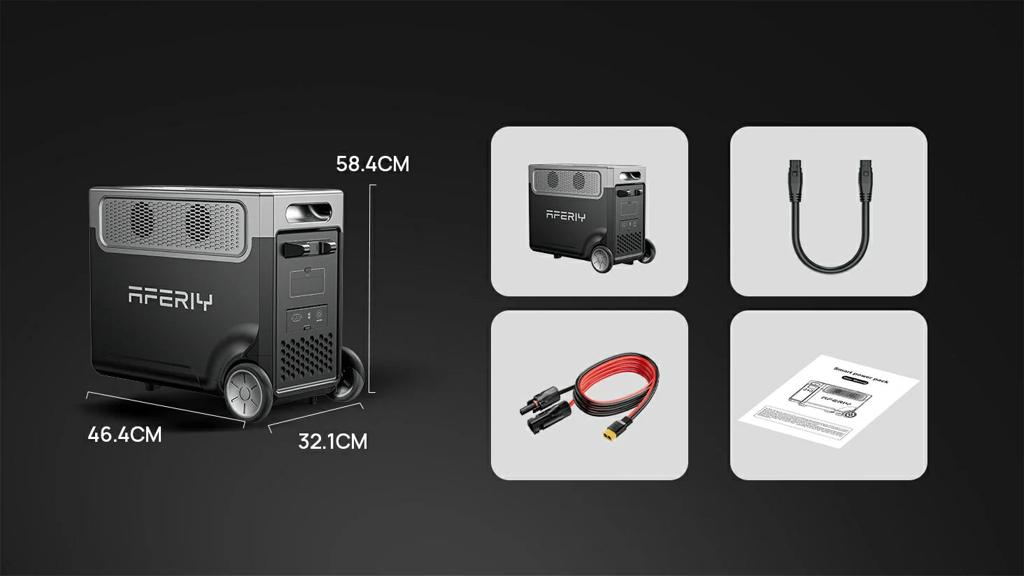 Aferiy P310-B 3840Wh expansion battery product shot with dimensions