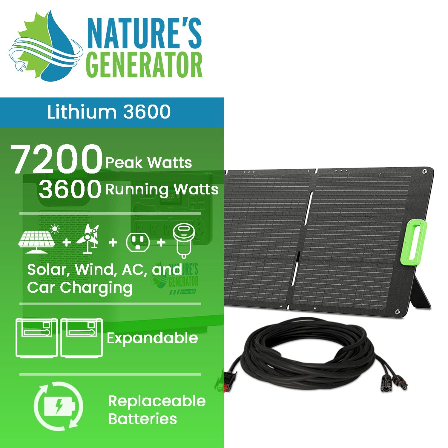 Nature's Generator Lithium 3600 Solar Generator | 3600W LiFePO4 Solar Backup product image