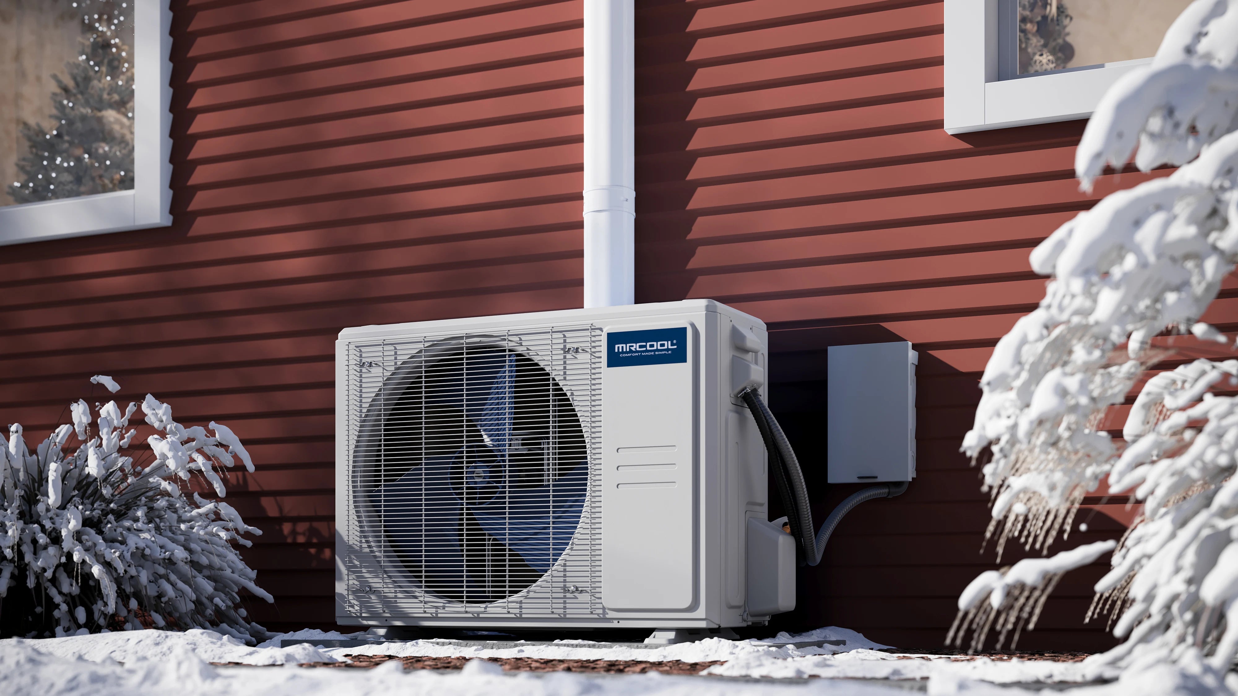 MRCOOL DIY outdoor condenser operating in cold climate conditions